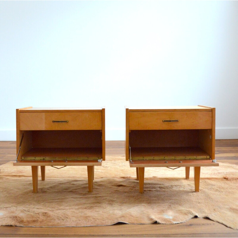 Pair of vintage wood and brass night stands, 1950s-1960s