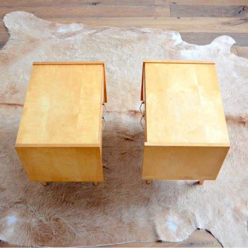 Pair of vintage wood and brass night stands, 1950s-1960s