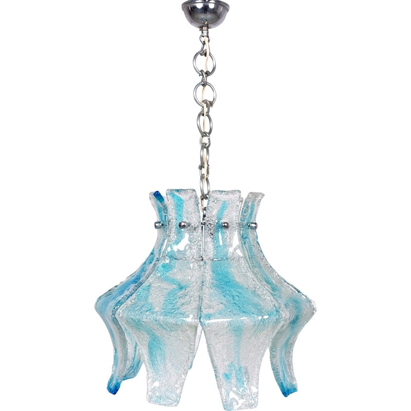 Suspension Mazzega en verre de Murano bleue - 1970