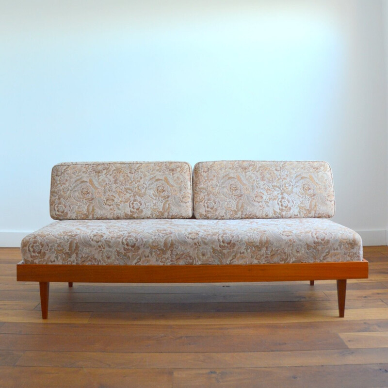 Skandinavisches Vintage-Schlafsofa aus Teakholz, Federn und Wolle, 1960