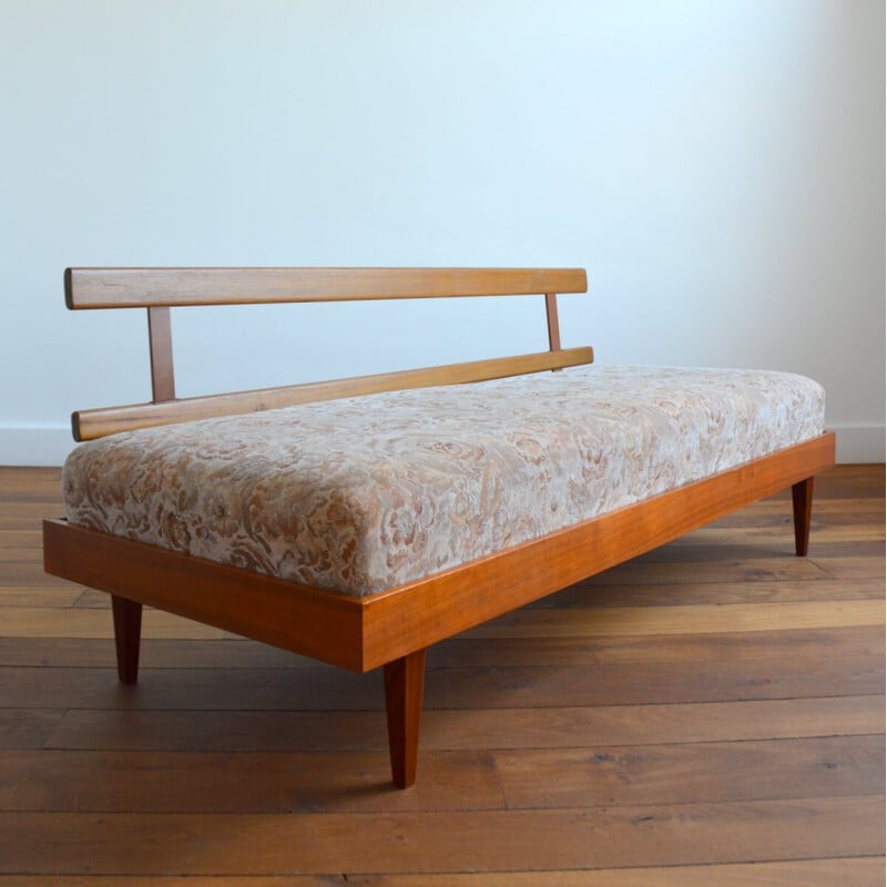 Canapé-lit vintage scandinave en teck, ressorts et laine, 1960