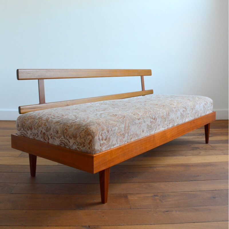 Divano letto scandinavo vintage in teak, molle e lana, 1960