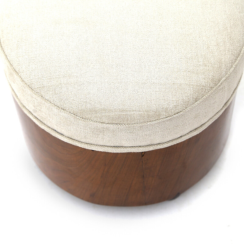 Coppia di pouf vintage con gambe sferiche in legno impiallacciato di radica, anni '30