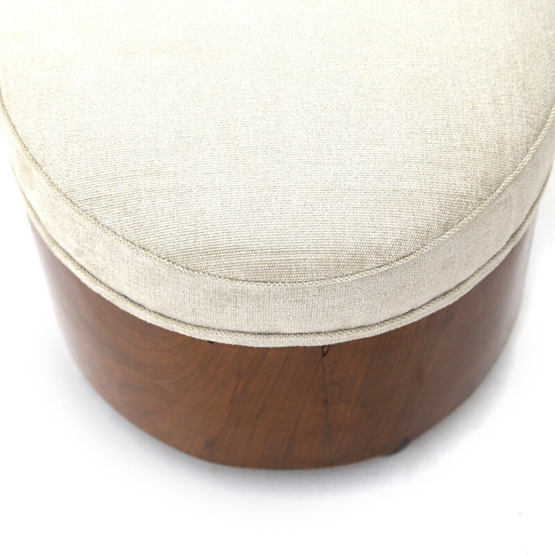 Pareja de pufs de época con patas esféricas en madera chapada de brezo, años 30