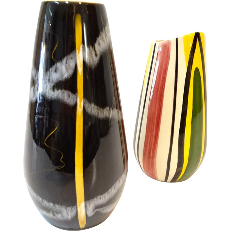 Lot de 2 vases céramique émaillée français - 1950