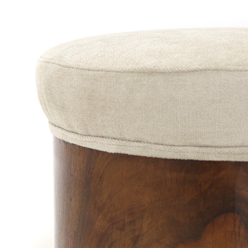 Vintage briar veneered wood pouf with spherical legs, Italy 1930s