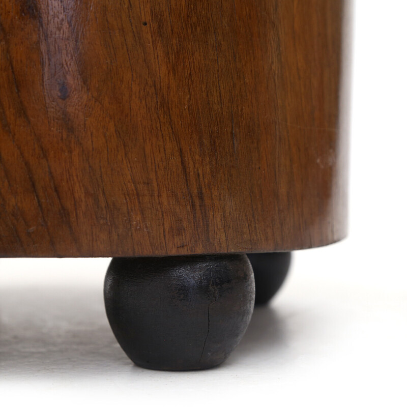 Vintage briar veneered wood pouf with spherical legs, Italy 1930s