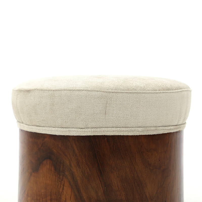 Vintage briar veneered wood pouf with spherical legs, Italy 1930s