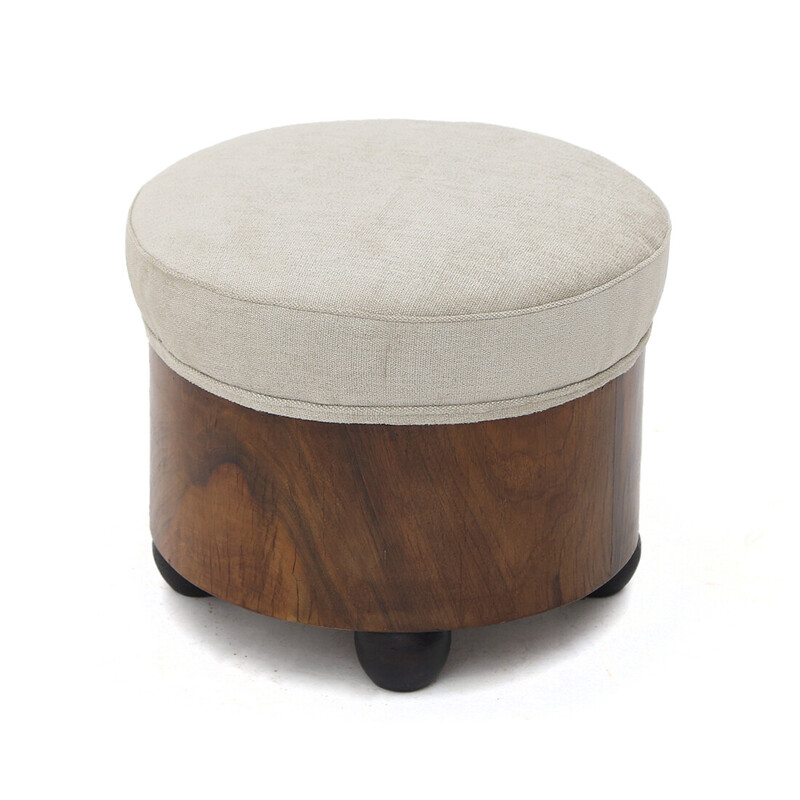 Vintage briar veneered wood pouf with spherical legs, Italy 1930s