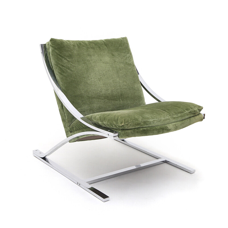 Vintage-Paar Zeta-Sessel aus verchromtem Metall und grünem Samt von Paul Tuttle für Strassle international, 1970er Jahre