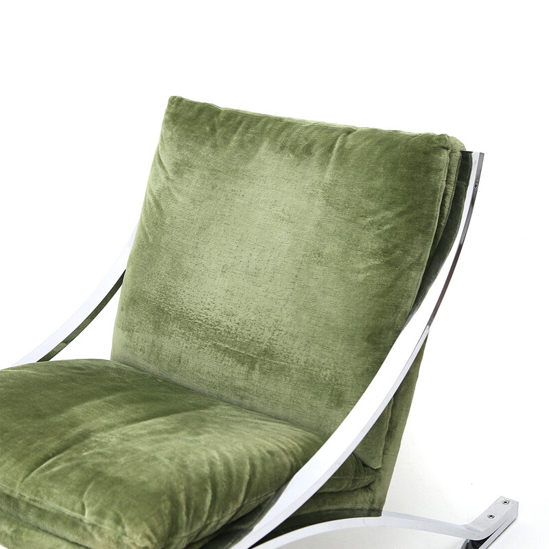 Pair of vintage Zeta armchairs in chromed metal and green velvet by Paul Tuttle for Strassle international, 1970s