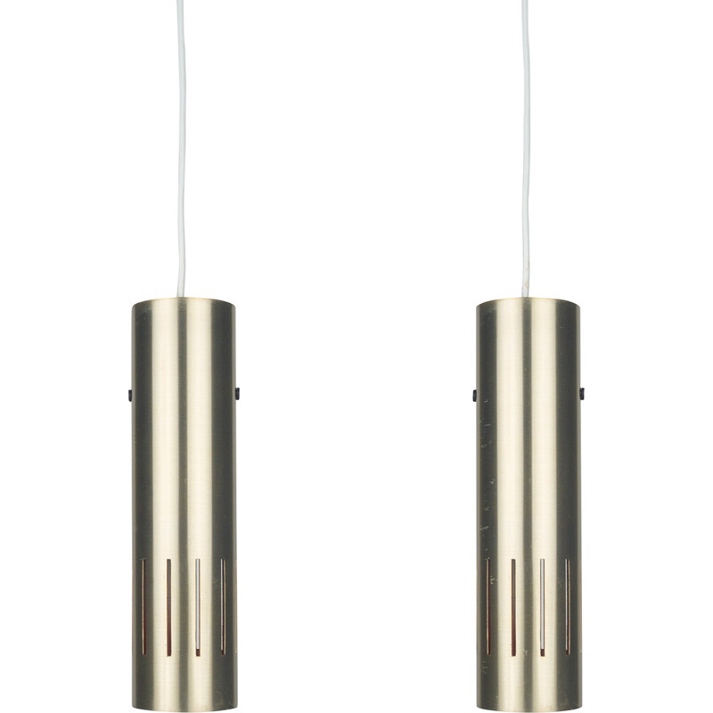 Pair of Danish vintage pendant lamps Trombone by Jo Hammerborg for Fog og Morup