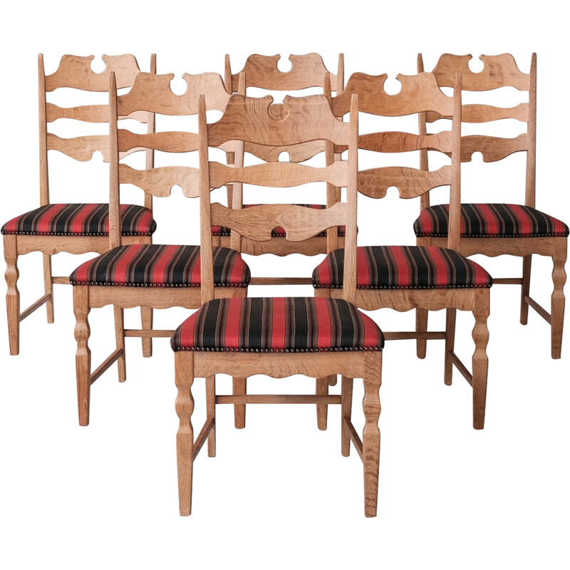 Ensemble de 6 chaises danoises vintage en bois de chêne par Henning Kjaernulf, 1960