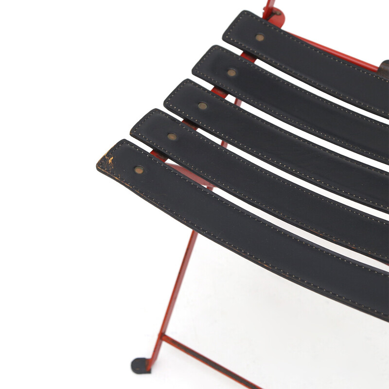 Pareja de sillas plegables vintage "Celestina" en metal rojo y cuero negro de Marco Zanuso para Zanotta, años 70