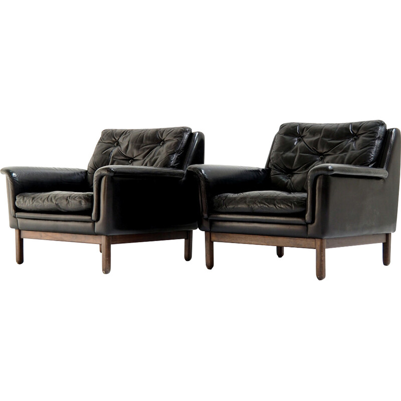 Pair of vintage leather armchairs by Karl Erik Ekselius, 1960s