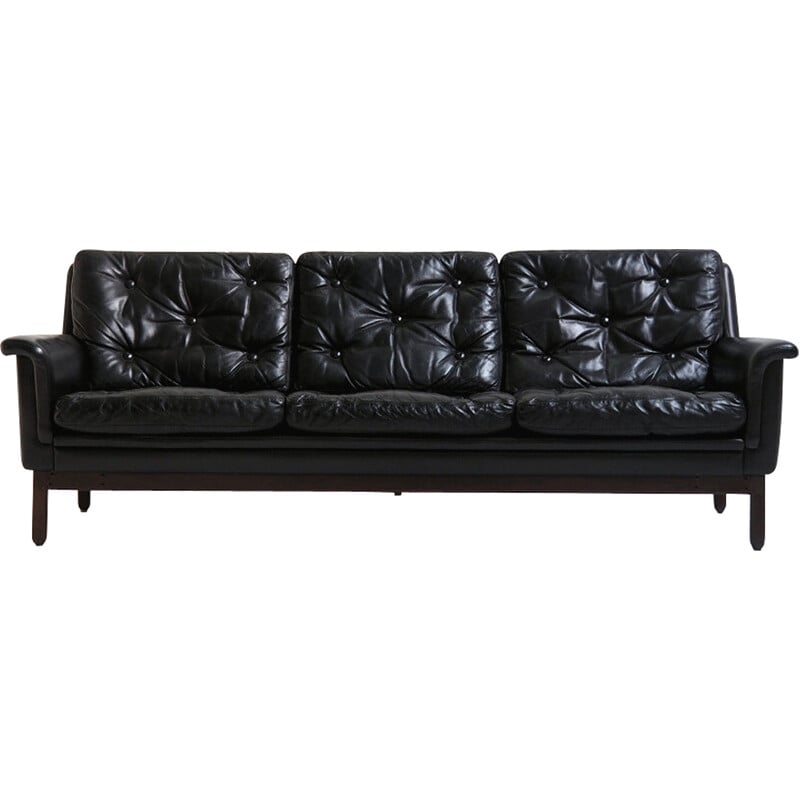 Schwarzes Ledersofa von Karl Erik Ekselius, 1960er Jahre