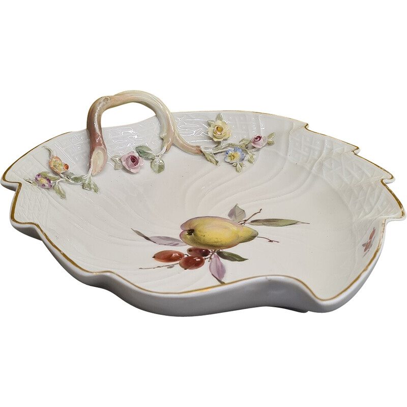 Plat de service vintage en forme de feuille en porcelaine de Meissen, 1852-1870