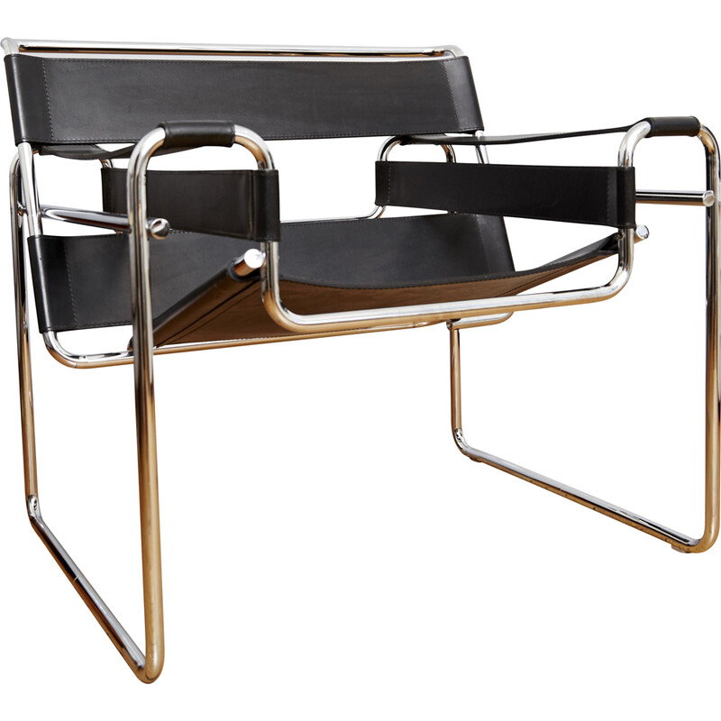 Cadeira de braços Vintage B3 Wassily em pele de Marcel Breuer para Gavina