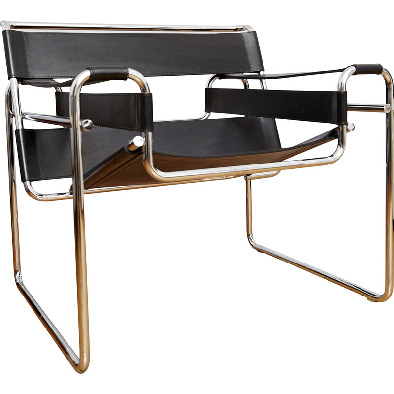 Vintage B3 Wassily armchair in leather by Marcel Breuer for Gavina