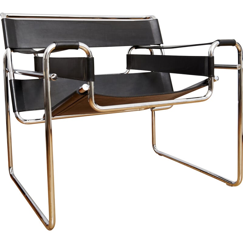 Vintage B3 Wassily fauteuil in leer van Marcel Breuer voor Gavina