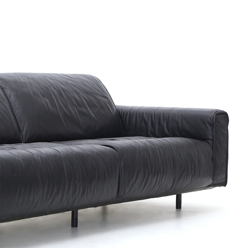 Vintage 3-Sitzer Sofa aus schwarzem Leder, Metall und Kunststoff von Mobilgirgi, Italien 1970er