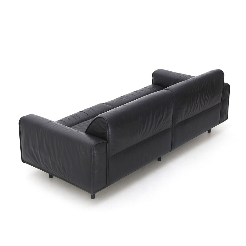 Vintage 3-Sitzer Sofa aus schwarzem Leder, Metall und Kunststoff von Mobilgirgi, Italien 1970er