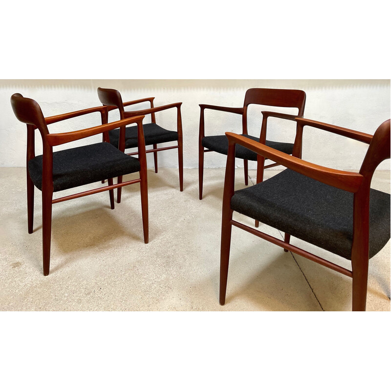 Set of 4 vintage 56 armchairs in teak and gray wool by Niels O. Møller for J.l. Mollers, Denmark 1954s
