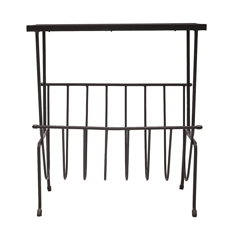 Vintage wrought iron, ceramic and rubber magazine rack, 1950s