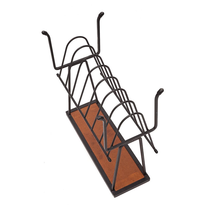 Vintage wrought iron, ceramic and rubber magazine rack, 1950s