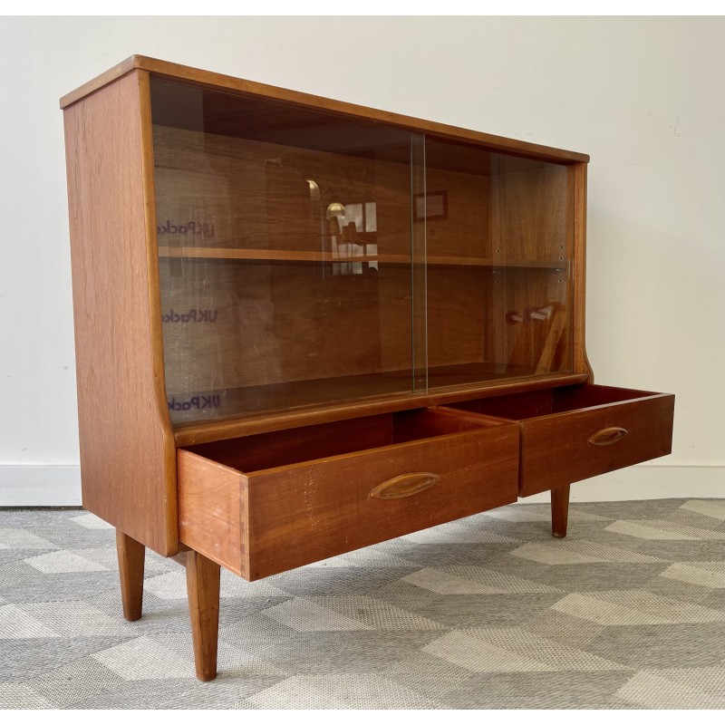 Vintage adjustable teak display cabinet with glass doors, 1960s-1970s