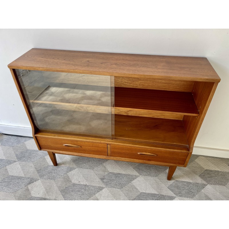 Vintage adjustable teak display cabinet with glass doors, 1960s-1970s