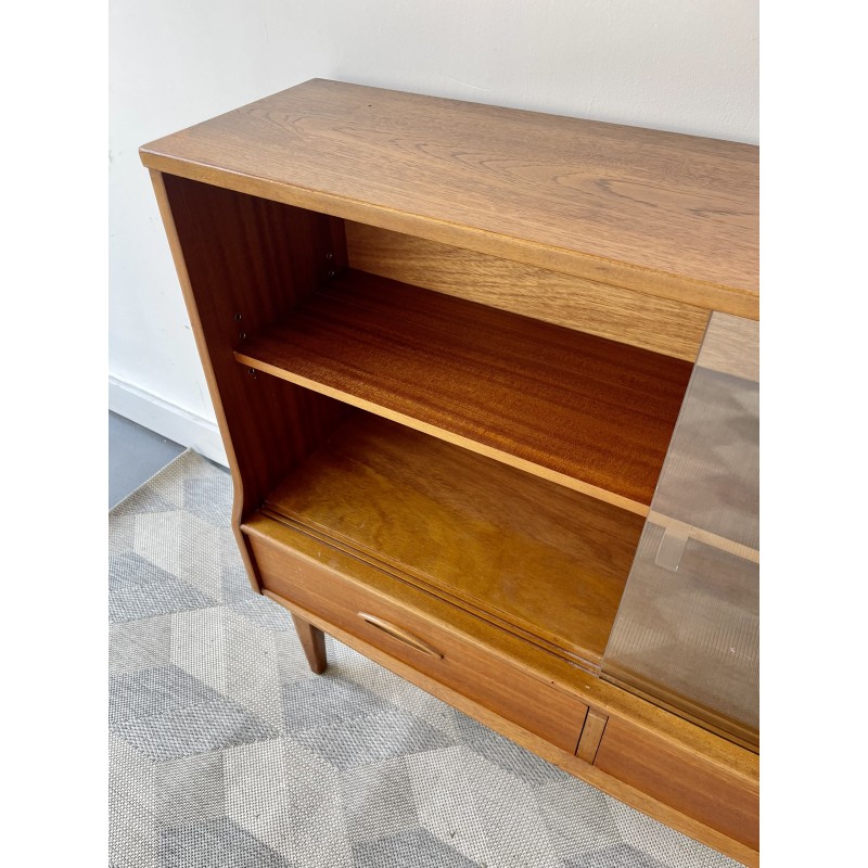 Vintage adjustable teak display cabinet with glass doors, 1960s-1970s