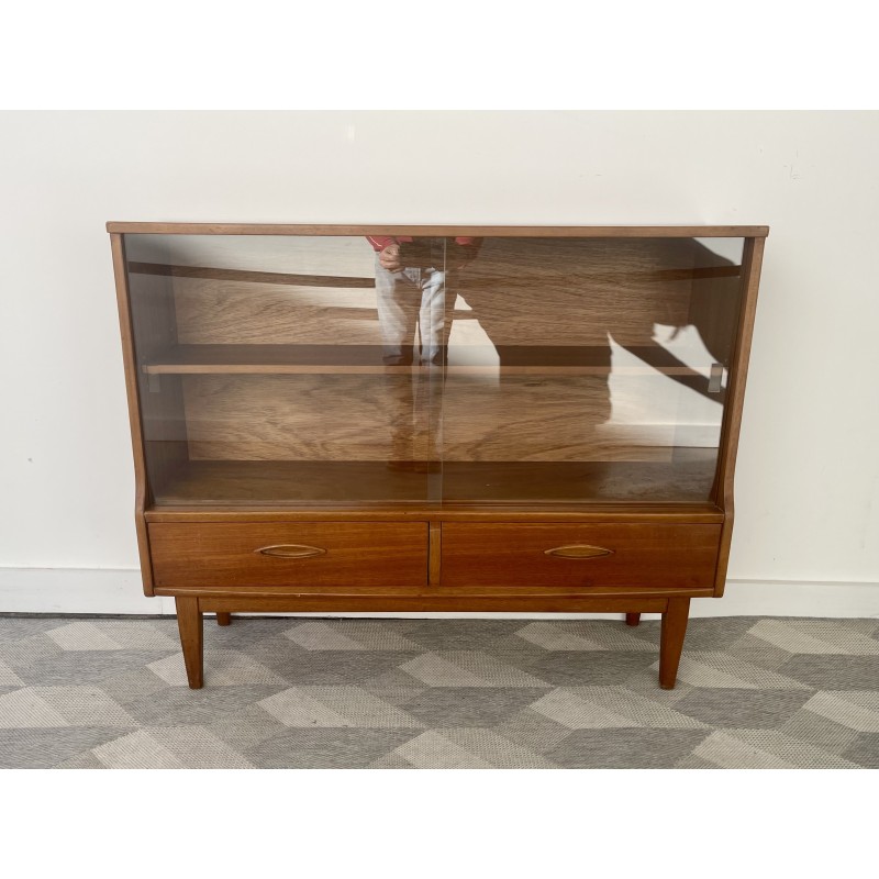 Vintage adjustable teak display cabinet with glass doors, 1960s-1970s