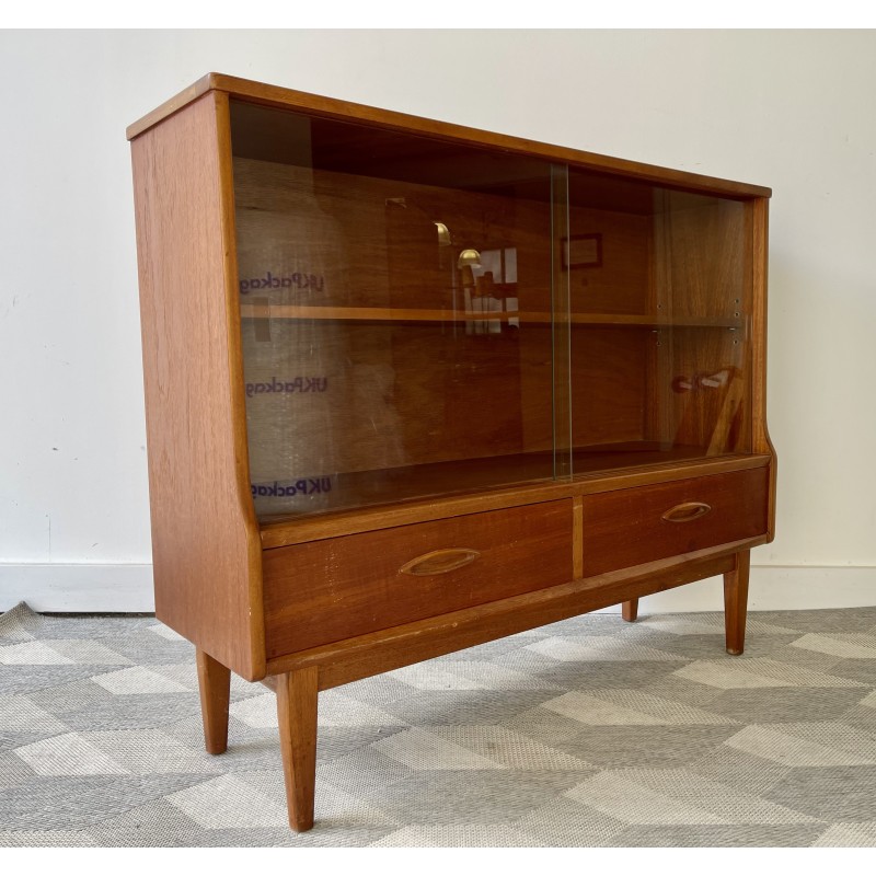 Vintage adjustable teak display cabinet with glass doors, 1960s-1970s