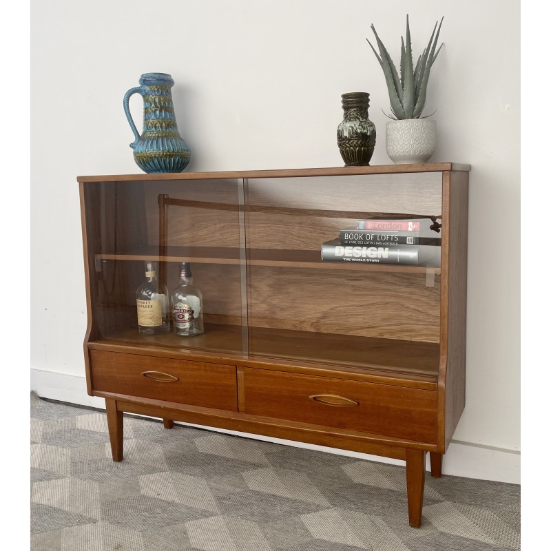 Vintage adjustable teak display cabinet with glass doors, 1960s-1970s