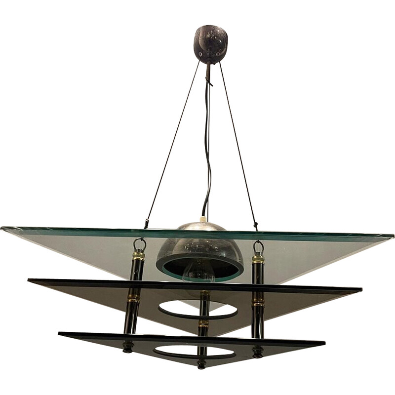 Lámpara colgante italiana de vidrio arquitectónico vintage, años 80