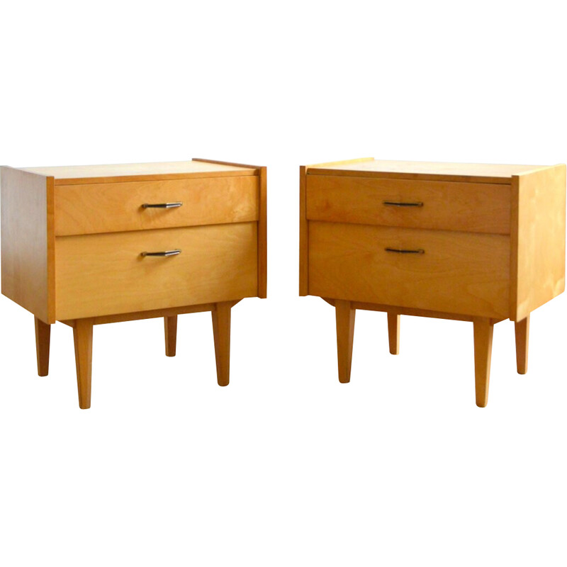 Pair of vintage wood and brass night stands, 1950s-1960s