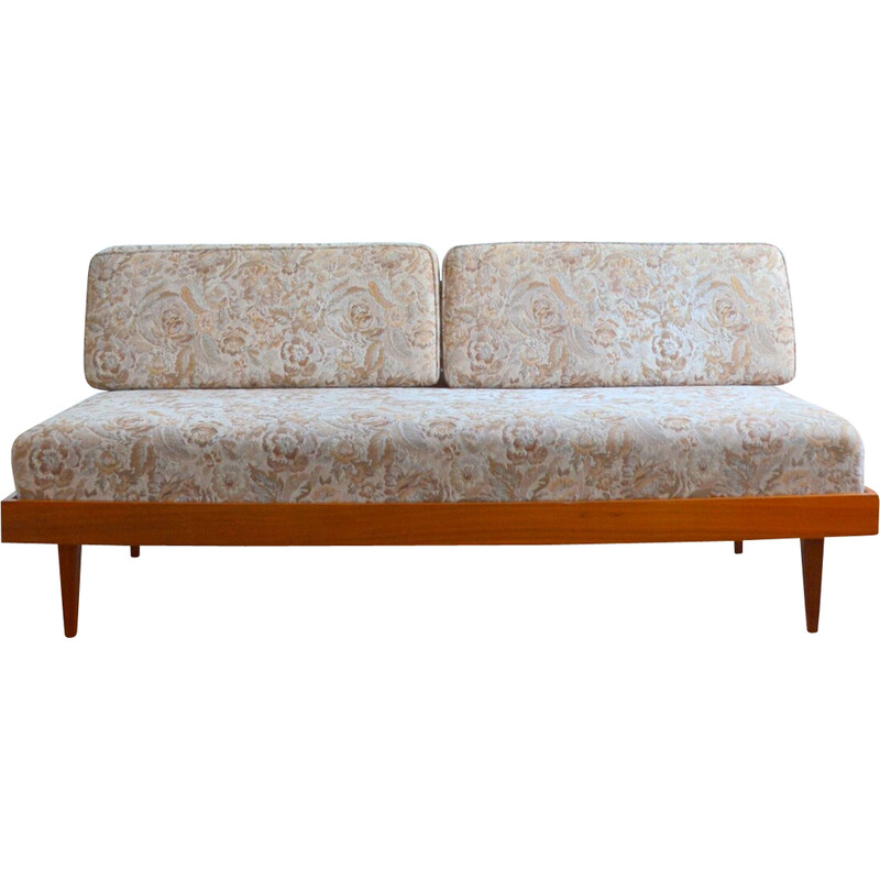 Divano letto scandinavo vintage in teak, molle e lana, 1960