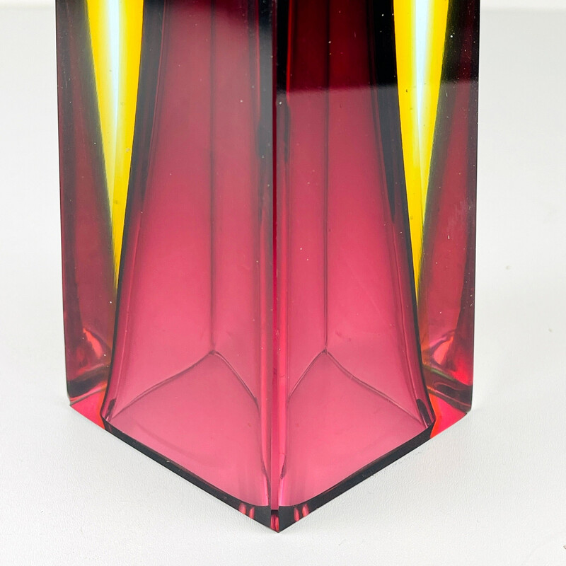 Vintage Sommerso Murano glass hand-cut vase by Flavio Poli, Italy 1970s