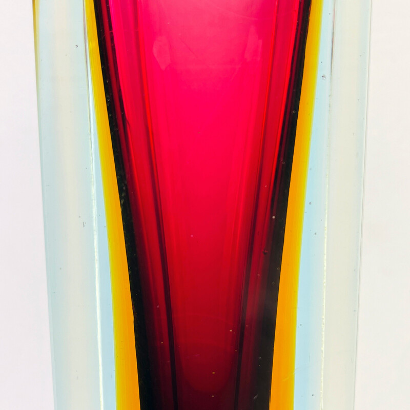 Vase vintage Sommerso en verre de Murano taillé à la main par Flavio Poli, Italie 1970