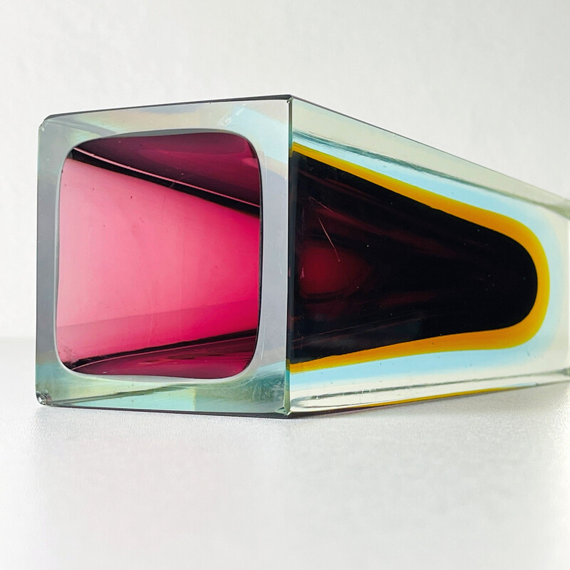 Jarrón vintage de cristal de Murano Sommerso cortado a mano por Flavio Poli, Italia años 70
