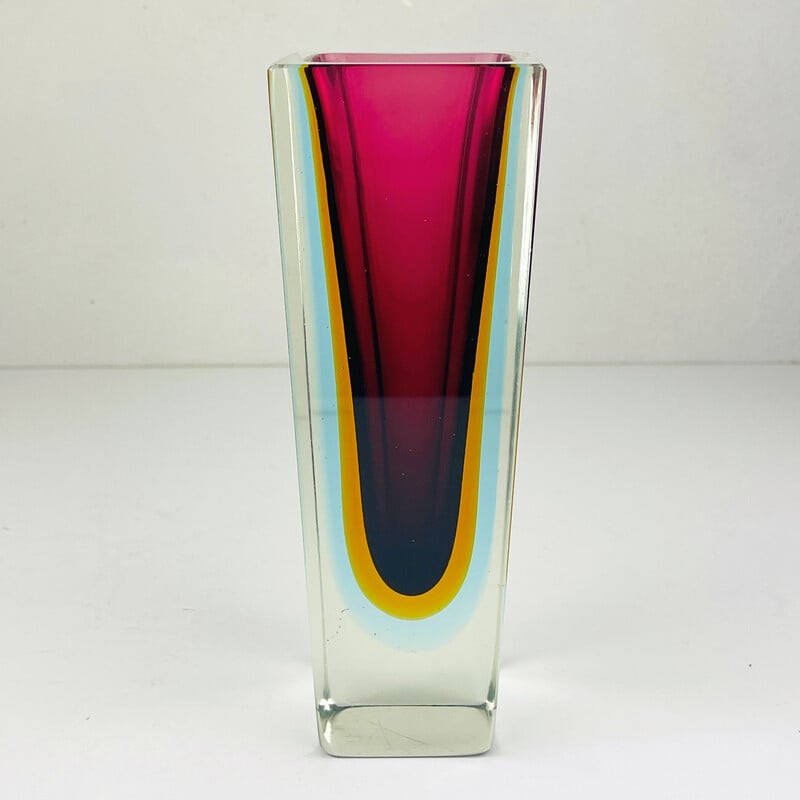 Handgeschliffene Vase aus Sommerso Murano-Glas von Flavio Poli, Italien 1970er Jahre