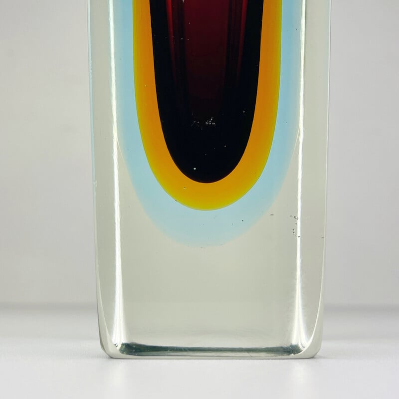 Vase vintage Sommerso en verre de Murano taillé à la main par Flavio Poli, Italie 1970