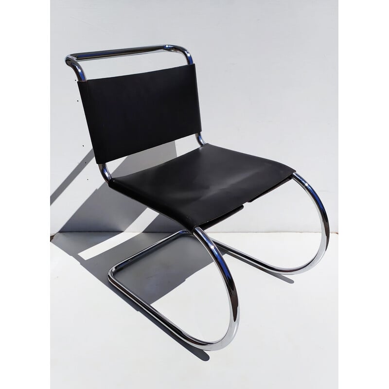 Vintage Mr10 black leather chair by Mies Van Der Rohe, 1970s