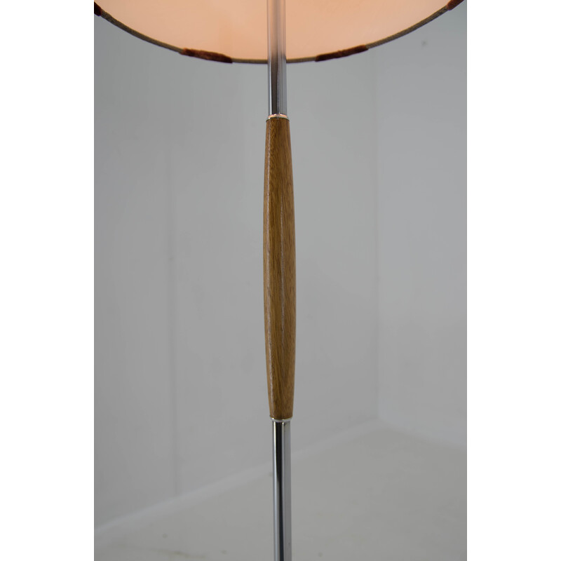 Mid-century chrome and wood floor lamp, Czechoslovakia 1970s