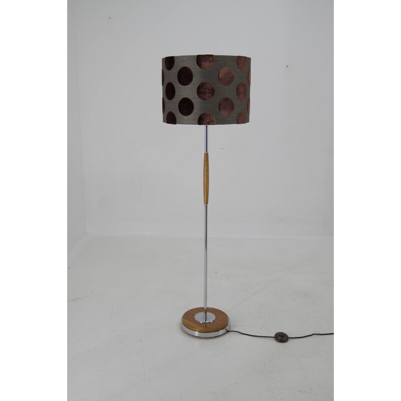 Mid-century chrome and wood floor lamp, Czechoslovakia 1970s