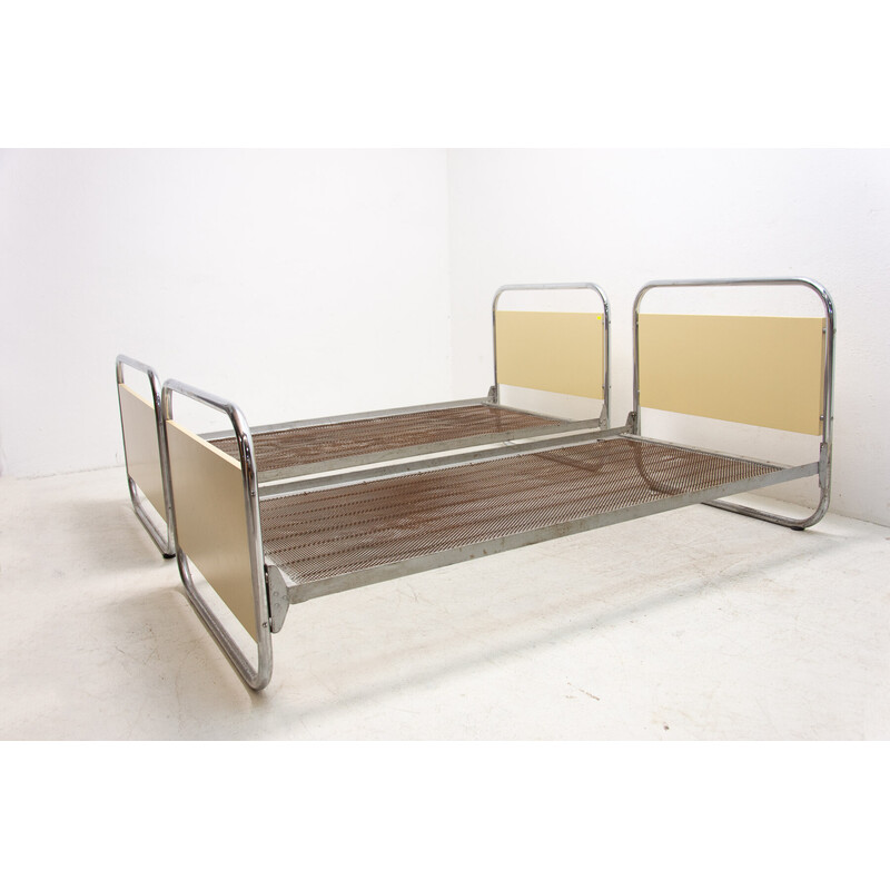 Pair of vintage Bauhaus tubular steel beds, Czechoslovakia 1930s