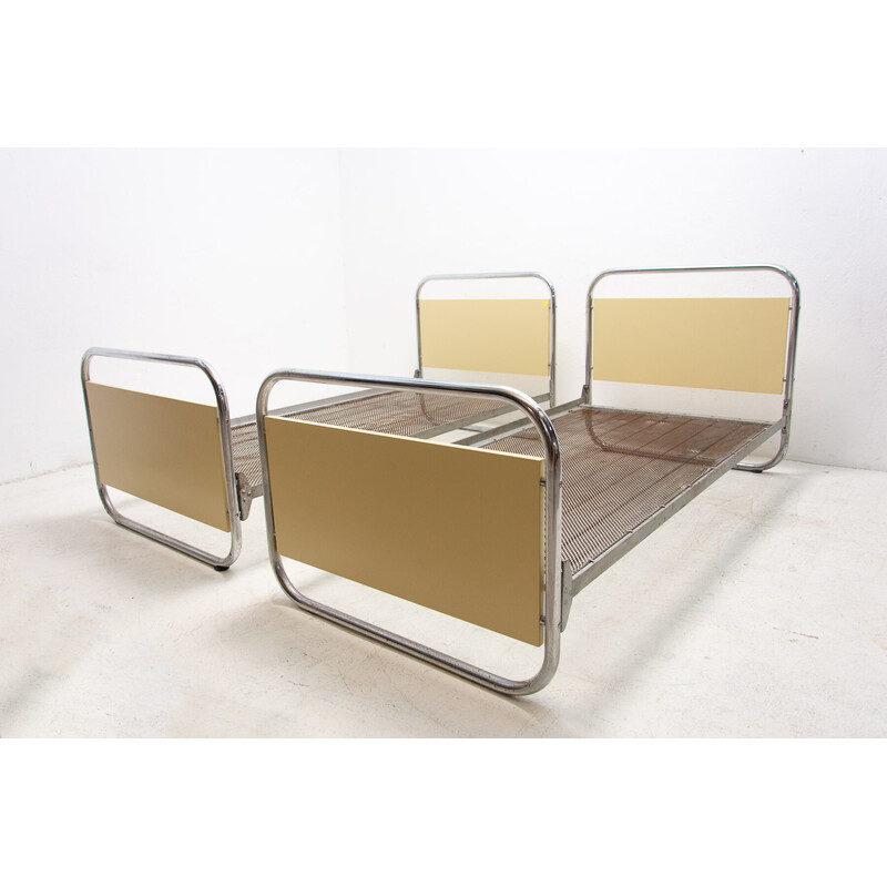 Pair of vintage Bauhaus tubular steel beds, Czechoslovakia 1930s