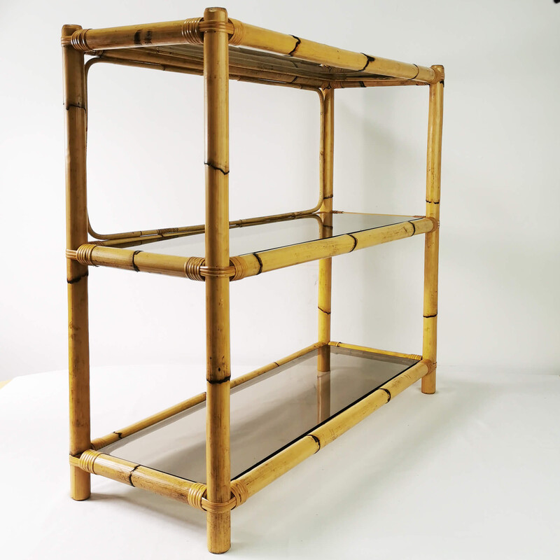 Vintage bamboo and glass shelf, Germany 1970s