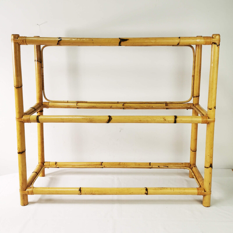 Vintage bamboo and glass shelf, Germany 1970s